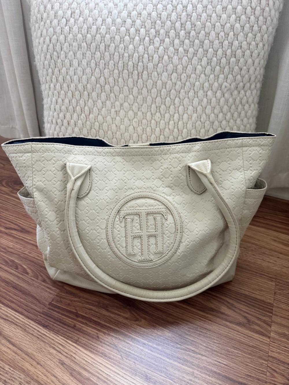 Tommy Hilfiger Cream Quilted Tote with Embossed Logo